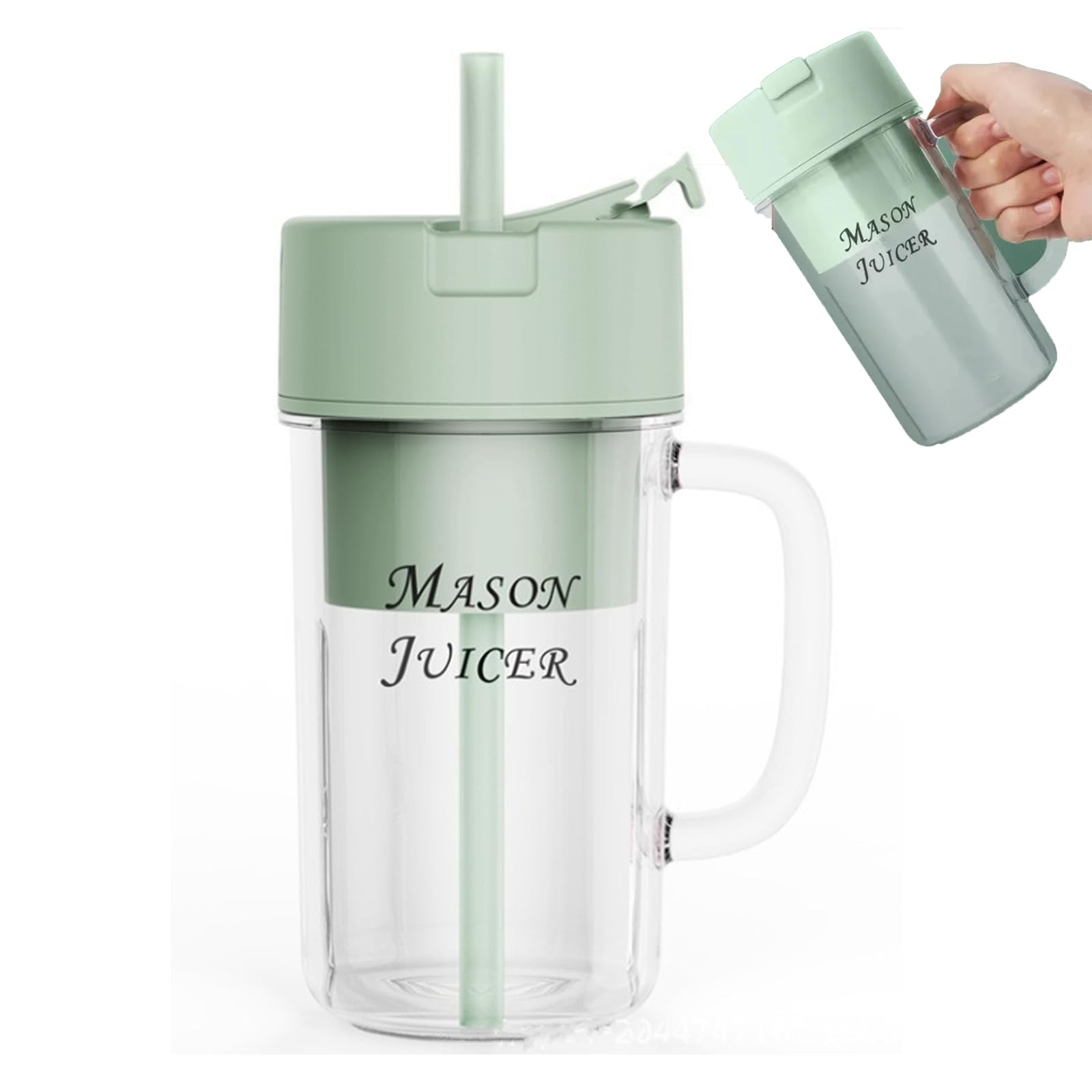 Mason Juicer Blender, Portable Mason Juicer Blender, Mason Jar Blender, Mason Jar Juicer, Glass Mason Jar with Plastic Mixer Mini Juicer Blender Set, Single Blender for Shakes and Smoothies (1pcs)