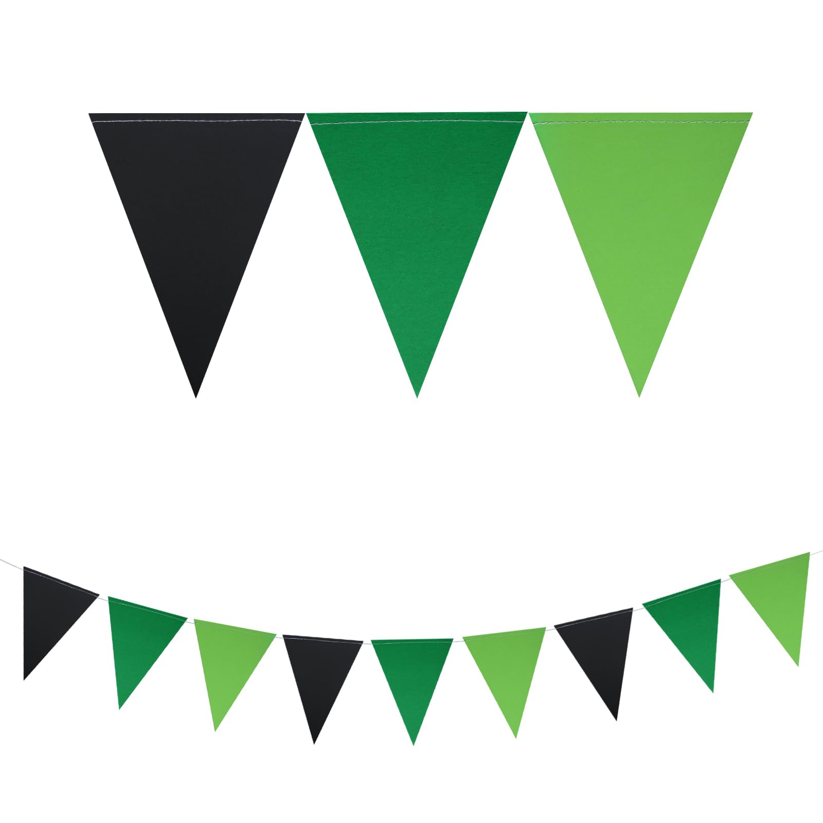 Mefuny 3 Pack Black Green Party Decorations Green Glitter Pennant Banner Paper Triangle Flags Bunting Hanging Decoration for Video Game Soccer Birthday Graduations Halloween Party Supplies