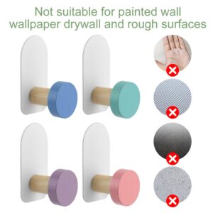 BAOYAO 5pcs Self-Adhesive Kids Coat Hooks, Cartoon Animal Pattern Wooden Hooks Wall Hooks Sticky Hooks, Children's Coat Hooks for Towel, Clothes, Key, Backpacks and Hats(Macaron Round)