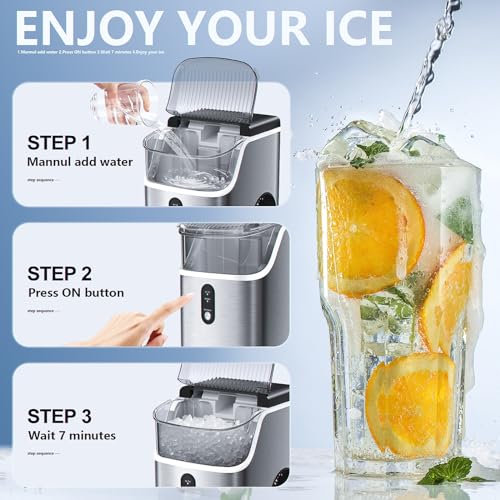 ZAFRO Nugget Ice Maker Countertop，One-Click Self-Cleaning Portable Ice Machine with Ice Scoop and Basket，Soft Chewable Ice in 7 Mins，35lbs/24H，for Home Kitchen Office Party，Stainless Steel Silver