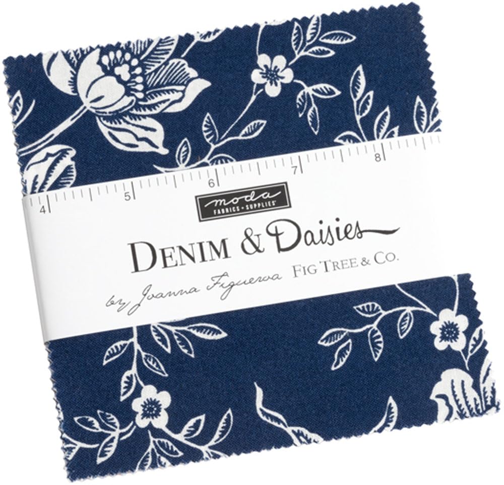 Denim & Daisies Charm Pack by Joanna Figueroa; 42-5" Precut Fabric Quilt Squares