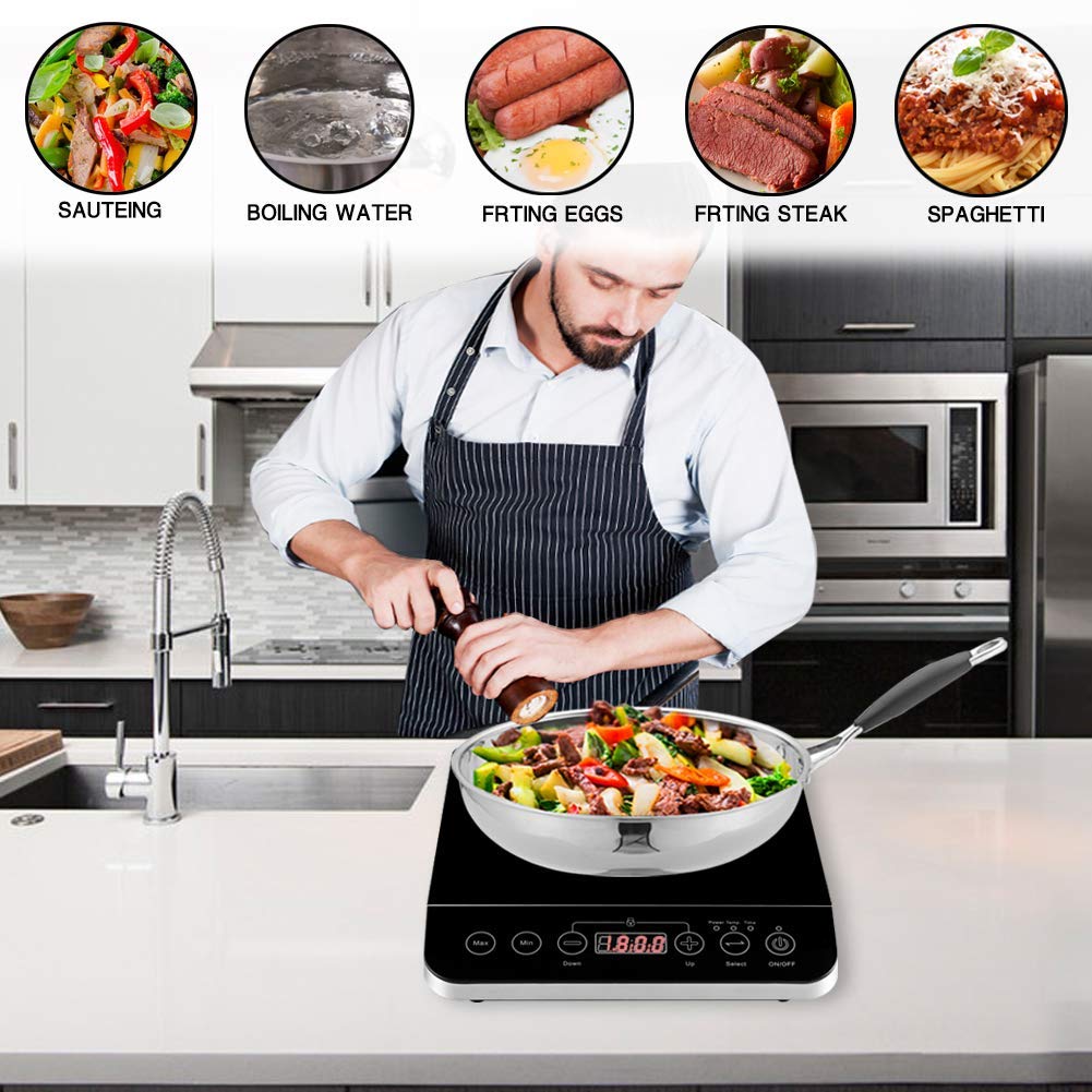 CUSIMAX Induction Cooktop,1800W Portable Induction Burner with Sensor Touch,Kids Safety Lock,10 Temperature and 9 Power Setting induction hot plate with Timer