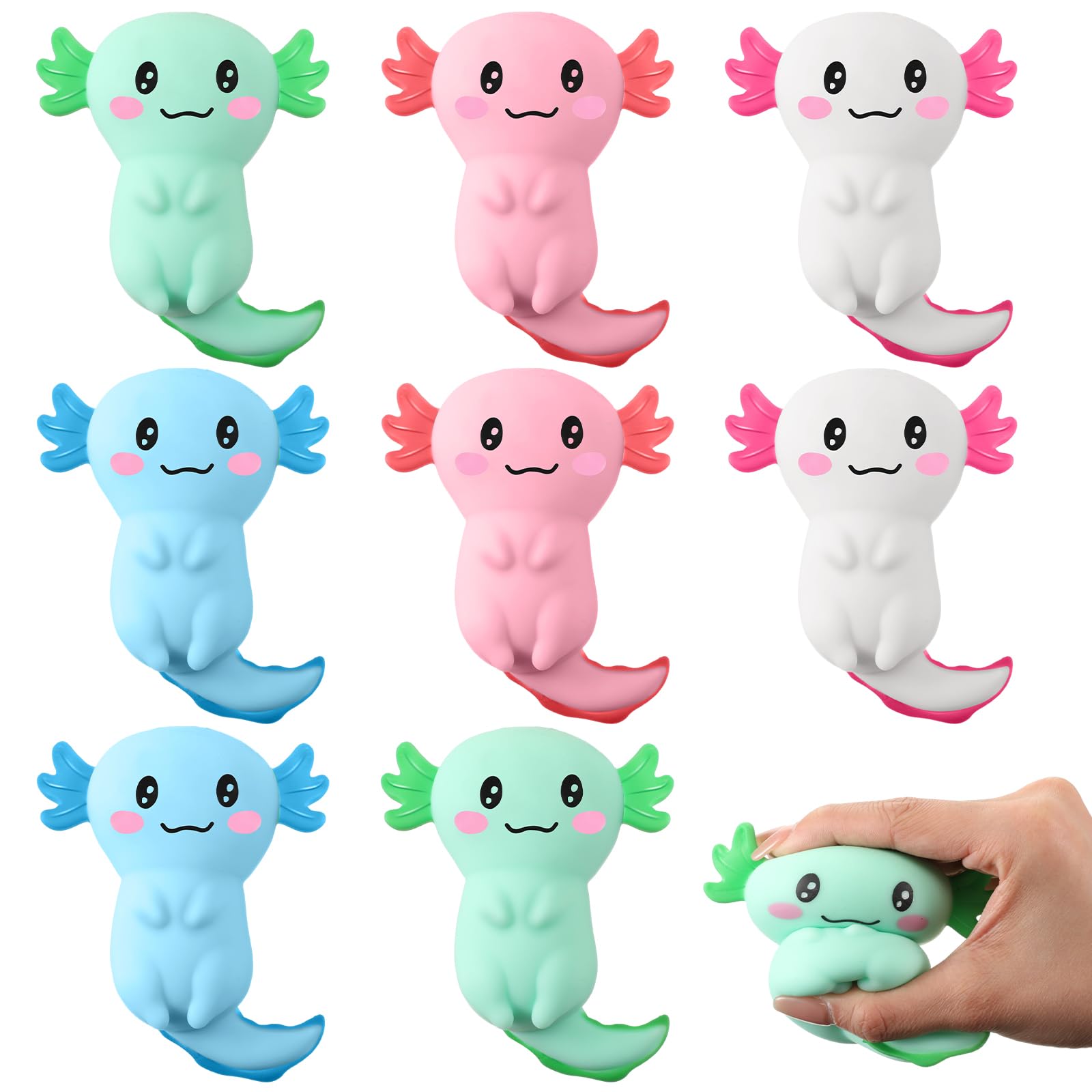 RoundFunny 14 Pcs Axolotl Sensory Fidget Toy Axolotl Party Favors Axolotl Gifts Axolotl Party Supplies Stress Relief Squeeze Gifts Axolotl Stress Balls for Boys Girls Christmas(28 Pcs)