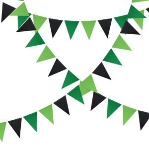 Mefuny 3 Pack Black Green Party Decorations Green Glitter Pennant Banner Paper Triangle Flags Bunting Hanging Decoration for Video Game Soccer Birthday Graduations Halloween Party Supplies