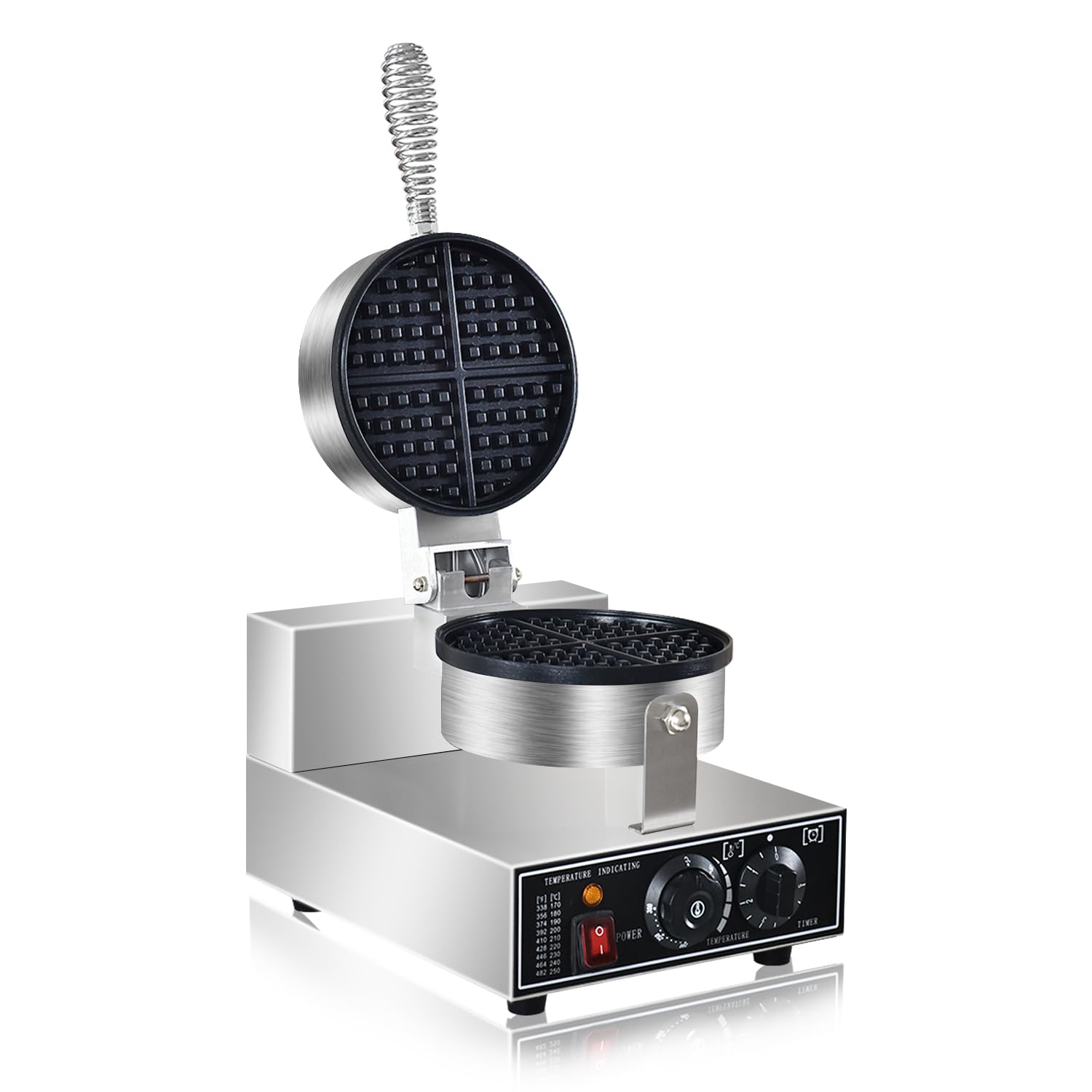 Commercial Waffle Maker, 1300w Round Waffle Baker Machine, Non-Stick Stainless Steel Belgian Waffle Iron with Temperature and Time Control, for Restaurant Bakery Snack Bar Family