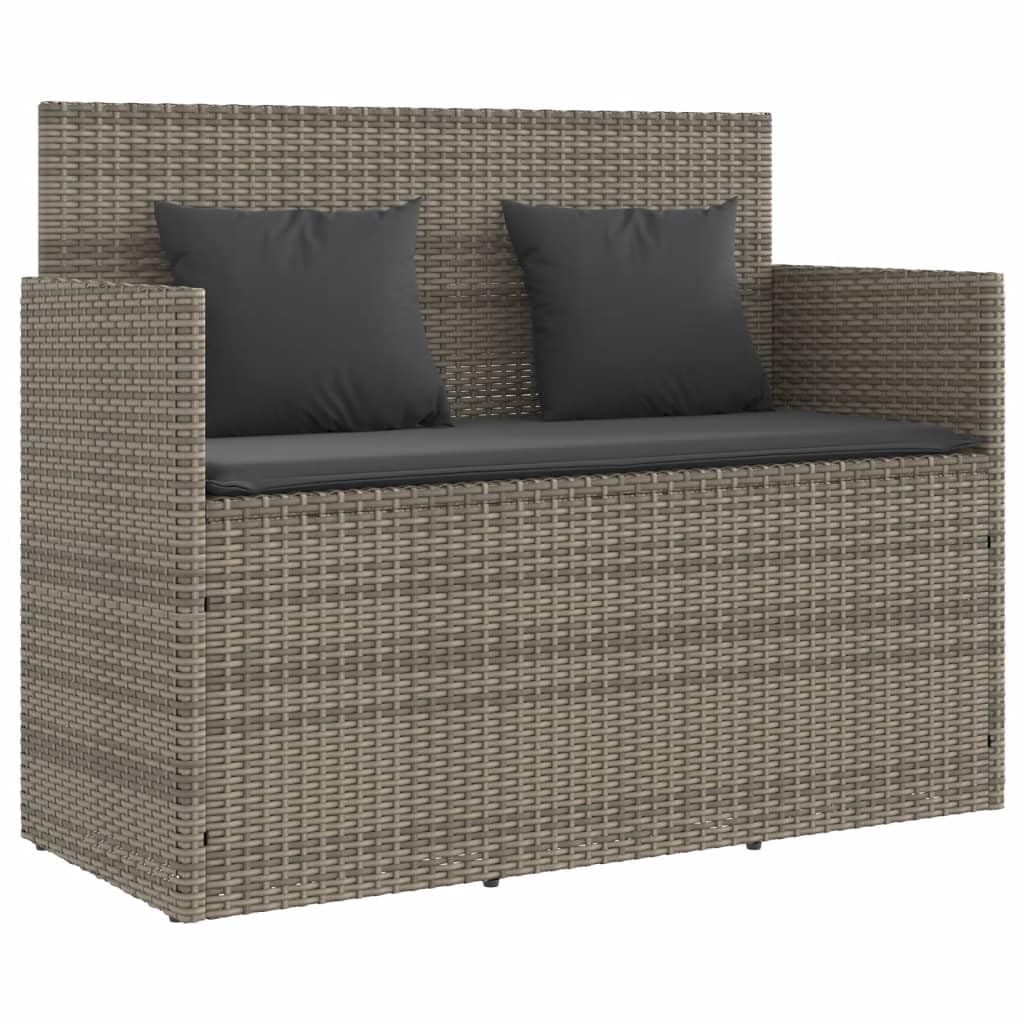 vidaXL Patio Loveseat Bench - Gray Poly Rattan Outdoor Furniture with Cushion Storage & Washable Covers, Weather-Resistant, Powder-Coated Steel Frame - 47.2"x19.7"x35.6"