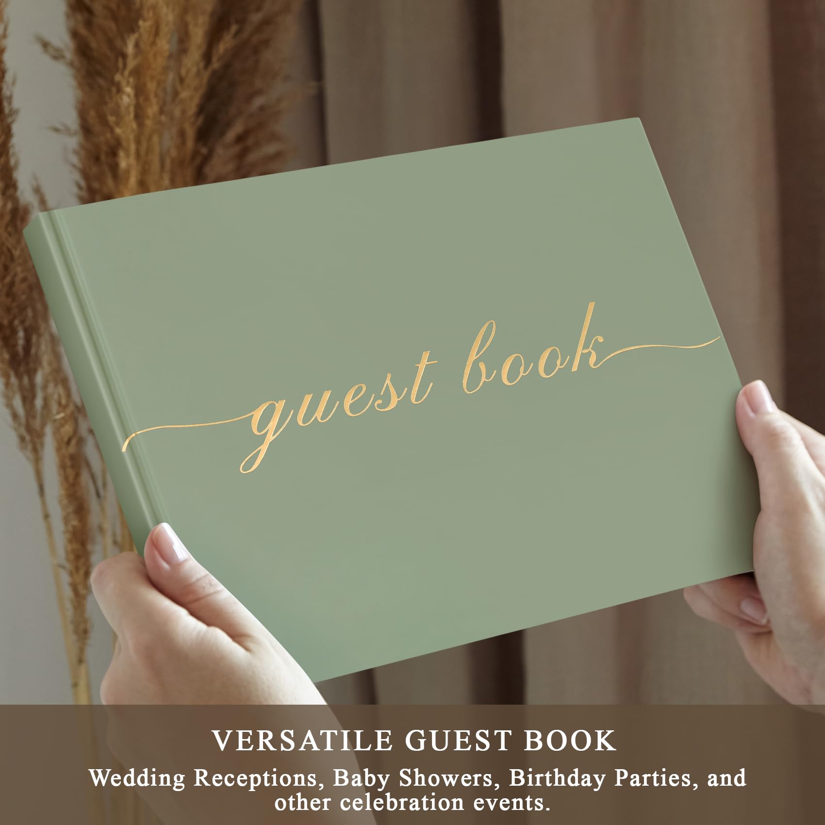 Wedding Guest Book - Elegant Guest Book for Wedding Receptions and Baby Shower, Polaroid Guest Book for Wedding and Celebration Events -100 Blank & Lined Pages for Guest Sign in and Photos - Green