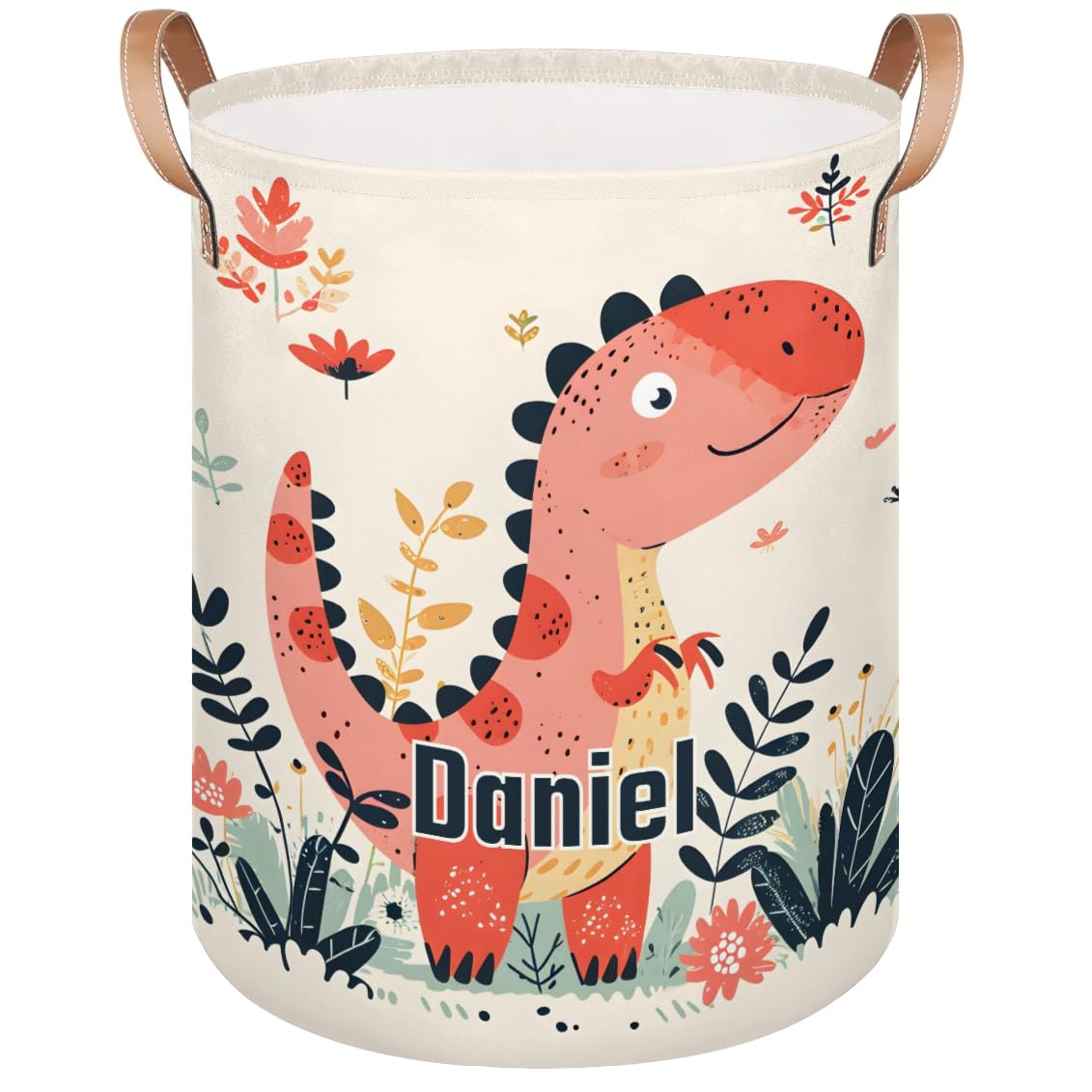 Custom Laundry Hamper Toy Organization Basket with Name Foldable Clothes Storage Basket for Boys and Girls Dinosaur