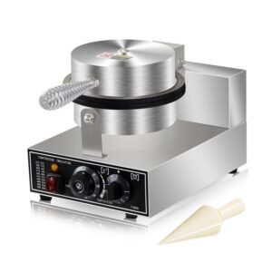 110V Electric Ice Cream Cone Maker 1300W Commercial Waffle Cone Machine 1300W Electric Stainless Steel Egg Cone Baker Non Stick coating with Temp & Time Control for for Restaurant Bakeries