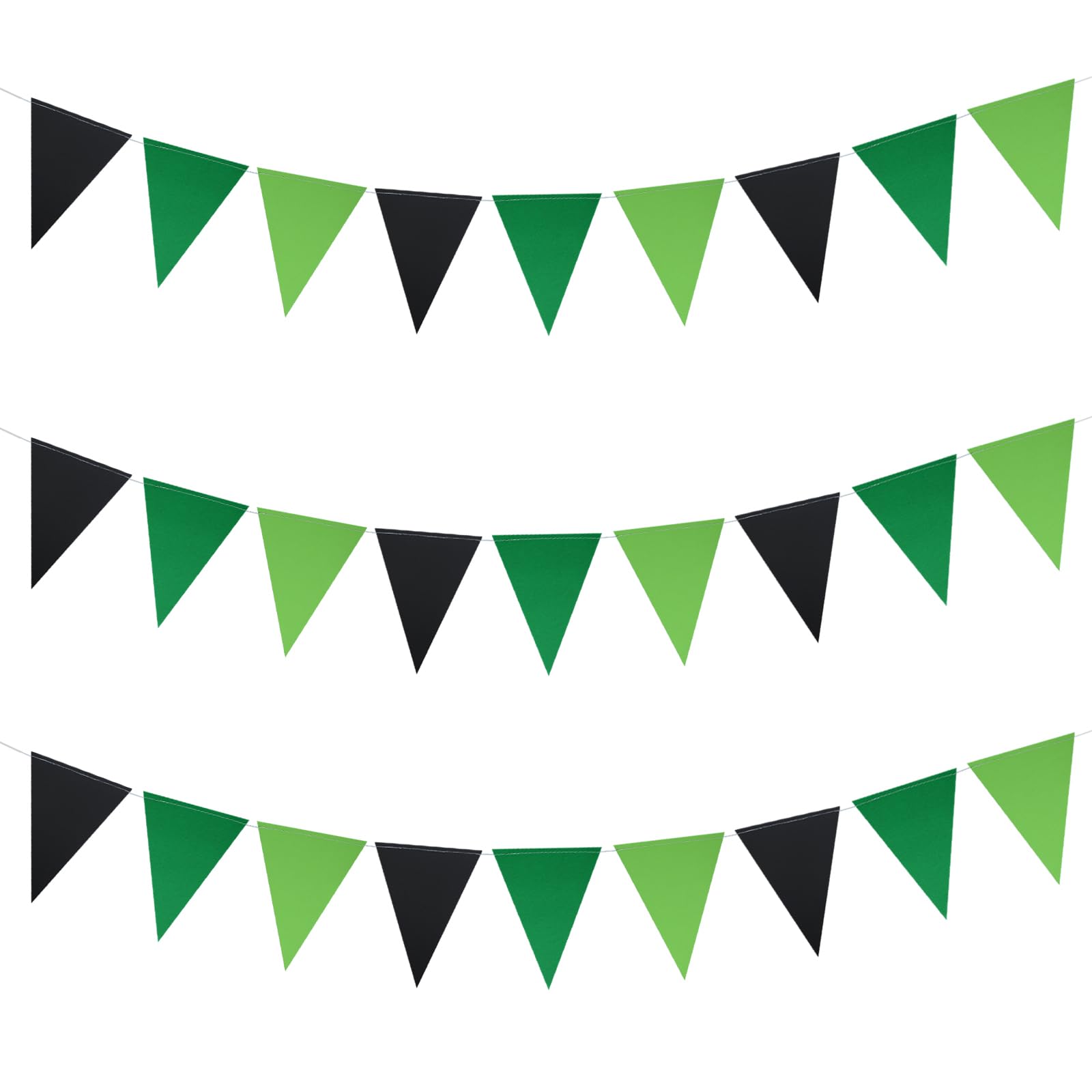 Mefuny 3 Pack Black Green Party Decorations Green Glitter Pennant Banner Paper Triangle Flags Bunting Hanging Decoration for Video Game Soccer Birthday Graduations Halloween Party Supplies