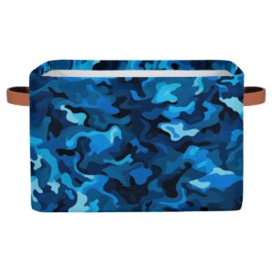 gzleyigou camo texture large collapsible storage bins ,blue camouflage decorative canvas fabric storage boxes organizer with handles,rectangular baskets bin for home shelves closet nursery gifts