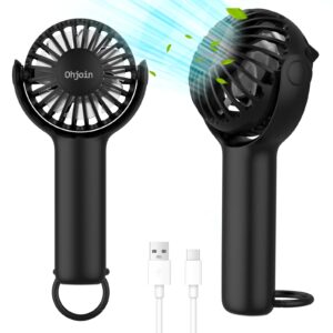 ohjoin 2 in 1 mini portable handheld fan with keychain stand, personal powerful cooling fan, small battery operated table fan, quiet hand fan, usb rechargeable, birthday gifts for men women (black)