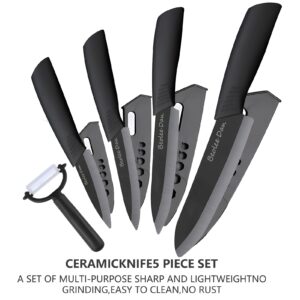 Beolee.Dan Ceramic Knife Set,ceramic knifes Kitchen Supplies Ceramic Knife 5-piece Set, Black Ceramic Knife 3-inch, 4-inch, 5-inch, 6-inch Black and Peeling Knife (black)