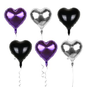 Mefuny 18PCS Purple Black Silver Heart Shaped Balloons 18" Mylar Balloons for Birthday Wedding Graduations Party Decorations