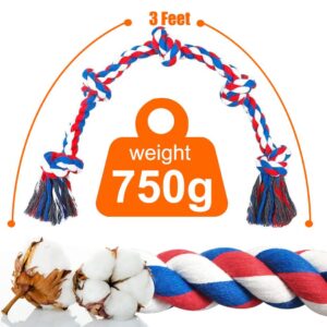 TUAHOO Dog Toys for Aggressive Chewers, Tough Rope Chew Toys for Medium Large Breed, 3 Feet 5 Knots Indestructible Rope Tug of War Dog Toy for Boredom, Teeth Cleaning