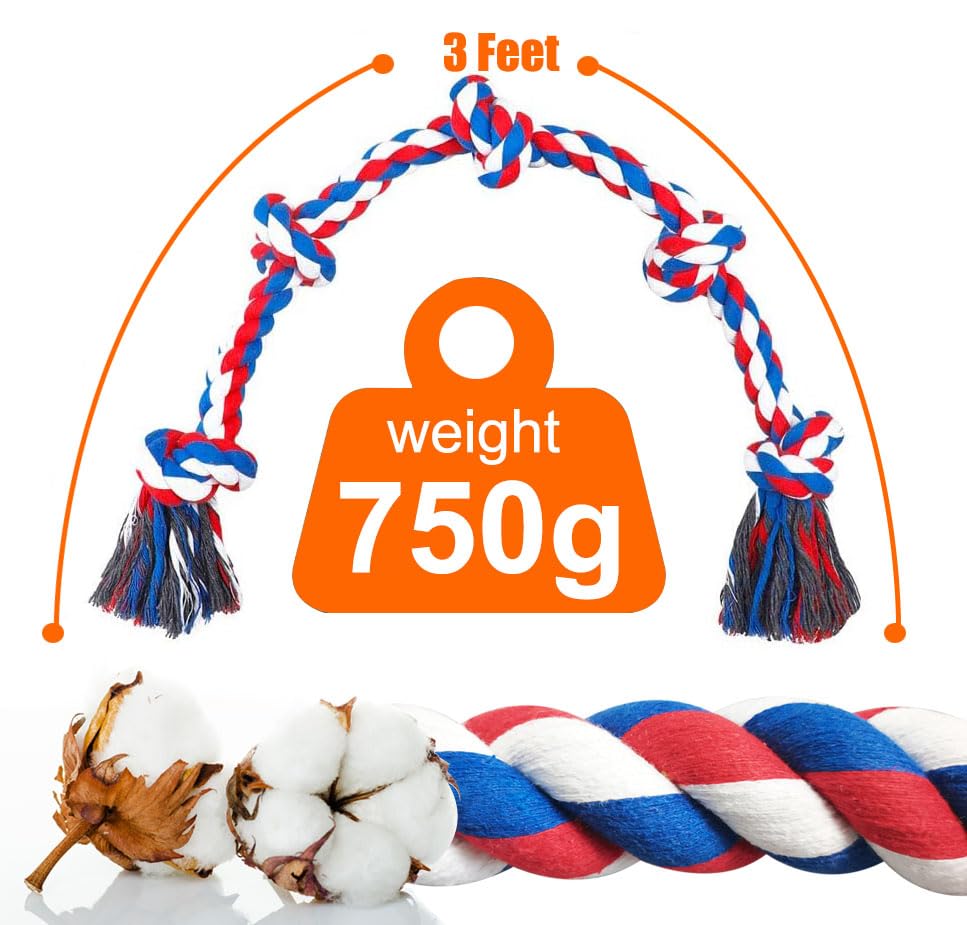 TUAHOO Dog Toys for Aggressive Chewers, Tough Rope Chew Toys for Medium Large Breed, 3 Feet 5 Knots Indestructible Rope Tug of War Dog Toy for Boredom, Teeth Cleaning