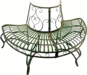 generic half round tree bench 30.5"" high- iron - antique green finish, large