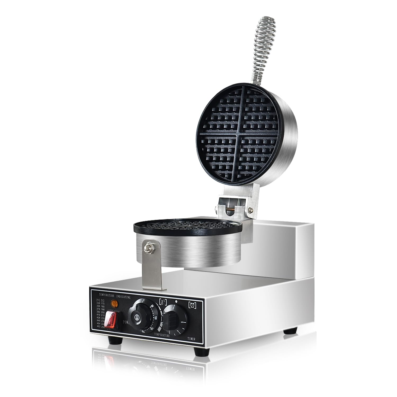 Commercial Waffle Maker, 1300w Round Waffle Baker Machine, Non-Stick Stainless Steel Belgian Waffle Iron with Temperature and Time Control, for Restaurant Bakery Snack Bar Family