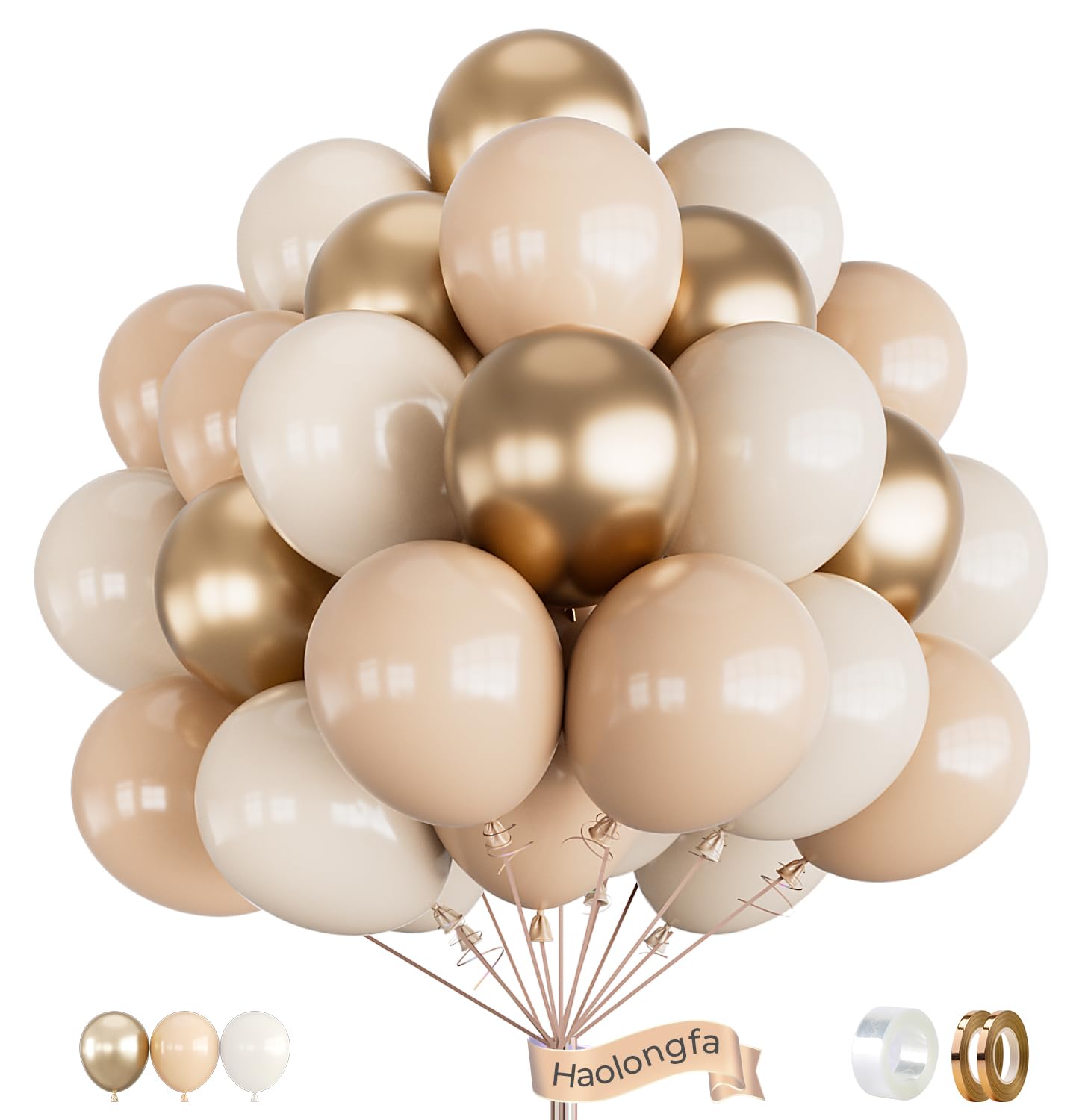 White Sand Gold Balloons,12 Inch 60pcs Beige Nude Balloons with Gold Latex Balloons,Nude Beige Cream Neutral Balloons for Graduation Birthday Boho Baby Shower Mother's Day Wedding