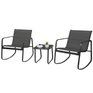 incbruce patio 3 pieces rocking bistro set, textilene outdoor furniture set with 2pcs rocking chair & glass coffee table, classic black