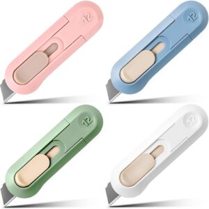 4 pcs box cutter, box cutter retractable, retractable box opener, package opener, easy slide retractable cute box cutter for opening daily express boxes, envelopes, packages, paper tapes and more