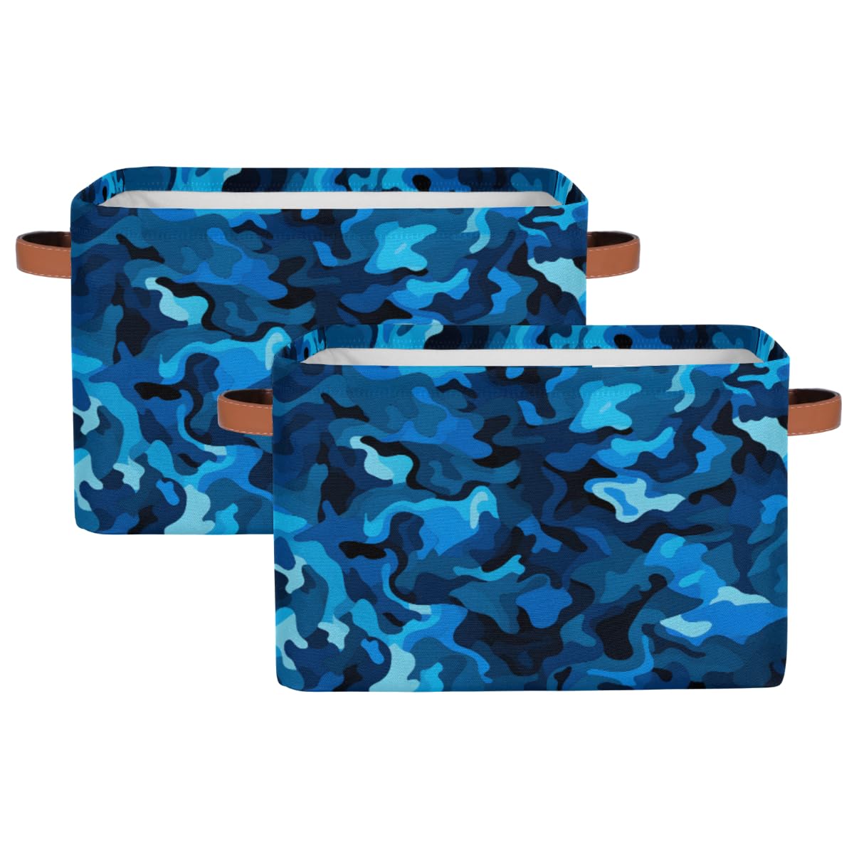 GzLeyigou Camo Texture Large Collapsible Storage Bins ,Blue Camouflage Decorative Canvas Fabric Storage Boxes Organizer with Handles,Rectangular Baskets Bin for Home Shelves Closet Nursery Gifts