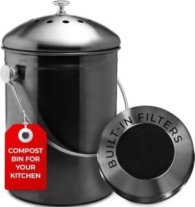 epica countertop compost bin kitchen | 1.3 gallon | odorless composting bin with carbon filters | indoor compost bin with lid | stainless steel kitchen composter for food scraps & waste recycling