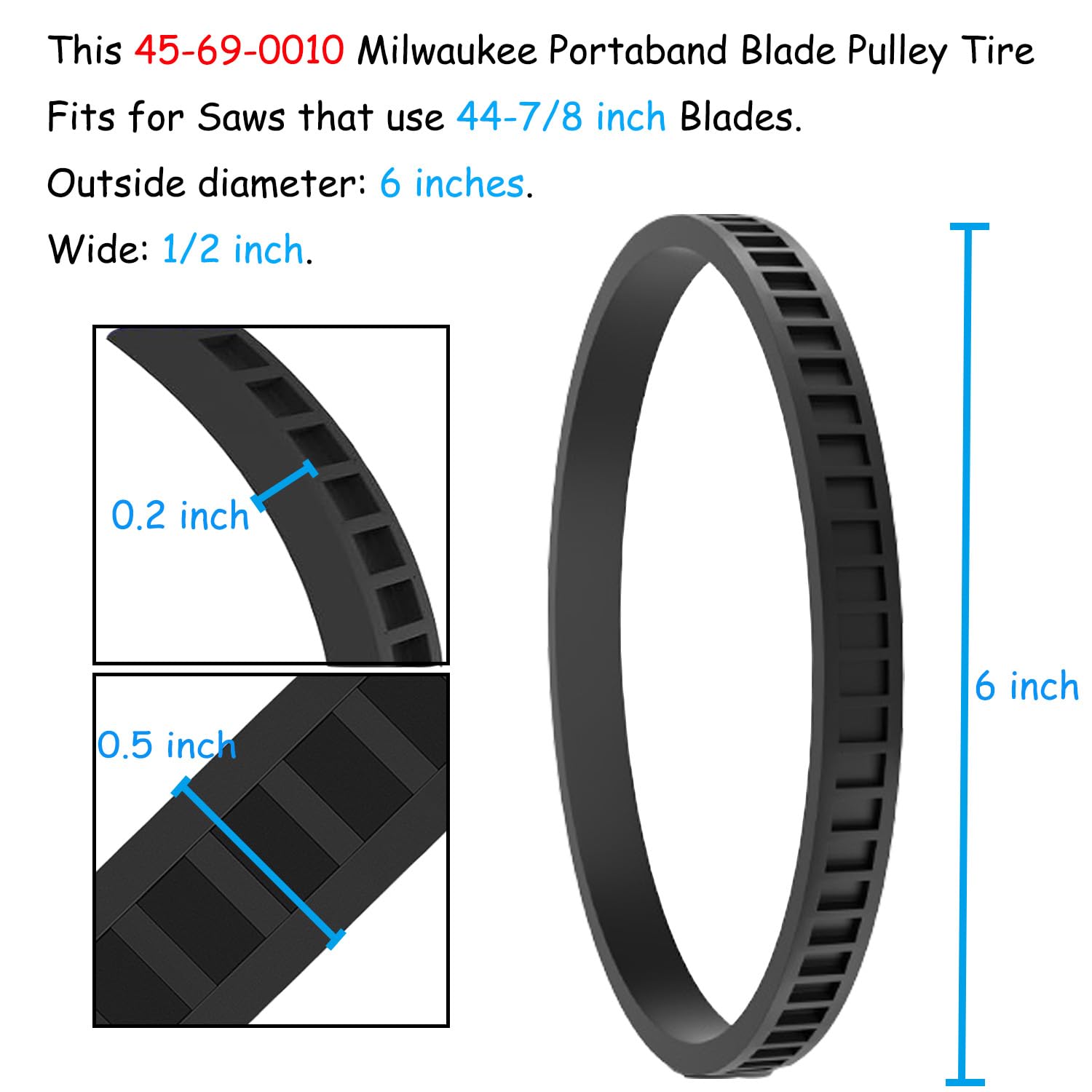 4 PCS 45-69-0010 for Milwaukee Pulley Tires Replacement Portaband Saw Belts 6225 6230 6232-6 AO2807 6238N 6238-20 2729-20