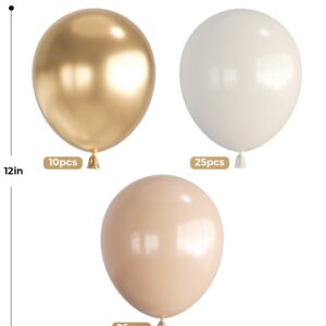 White Sand Gold Balloons,12 Inch 60pcs Beige Nude Balloons with Gold Latex Balloons,Nude Beige Cream Neutral Balloons for Graduation Birthday Boho Baby Shower Mother's Day Wedding