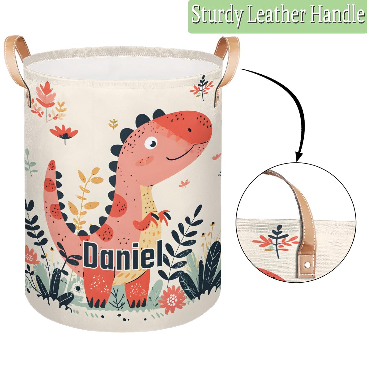 Custom Laundry Hamper Toy Organization Basket with Name Foldable Clothes Storage Basket for Boys and Girls Dinosaur