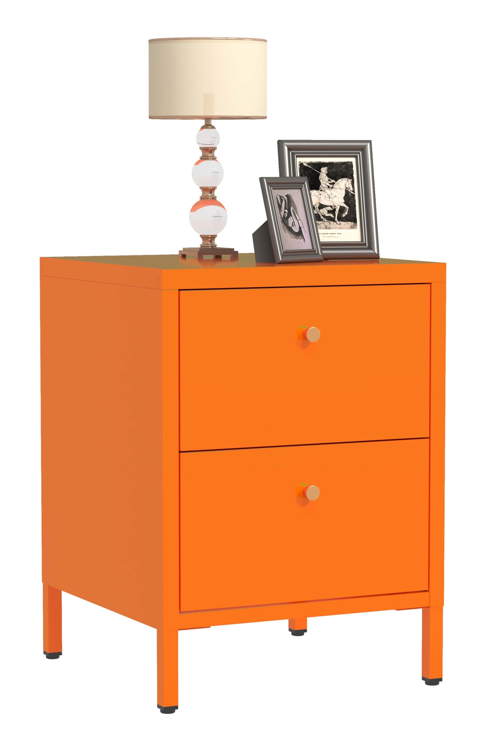 Aiasuit Night Stand Orange Nightstand Drawer End Tables Dresser for Bedroom, Bed Side Table Drawer Tea Table 2 Tiers Locker Coffee Table Metal Size: 23.62" H x 15.75" W x 14.17" D