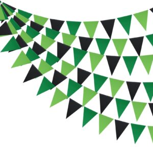 mefuny 3 pack black green party decorations green glitter pennant banner paper triangle flags bunting hanging decoration for video game soccer birthday graduations halloween party supplies