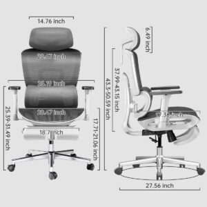 Hbada Ergonomic Office Chair with 3D Adjustable Armrests, Adjustable Lumbar Support High Back for Computer Chair, Big and Tall Mesh Office Chair, Home Office Desk Chairs White