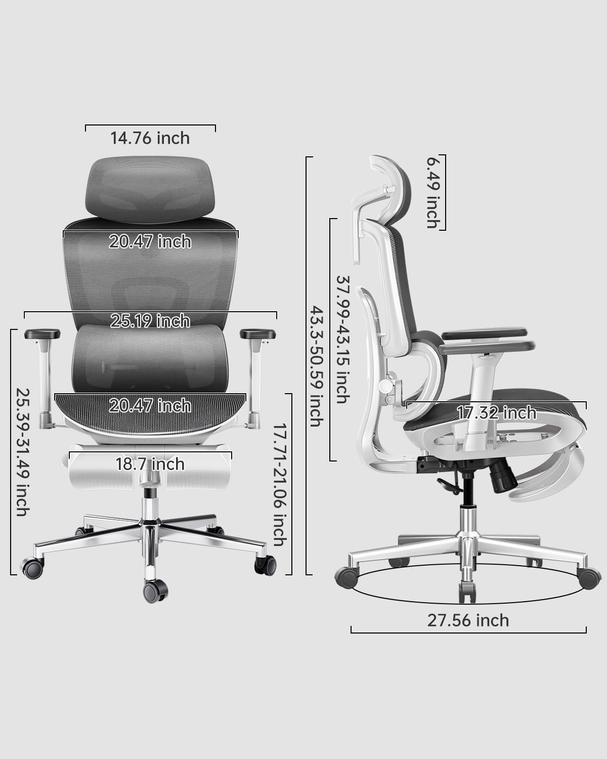 Hbada Ergonomic Office Chair with 3D Adjustable Armrests, Adjustable Lumbar Support High Back for Computer Chair, Big and Tall Mesh Office Chair, Home Office Desk Chairs White