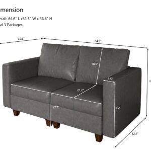 EASE MOOSE Modular Sectional Loveseat Sofa Couch with Storage Seats, 2 Seat Faux Leather Convertible Modular Sofa Love Seats for Small Spaces