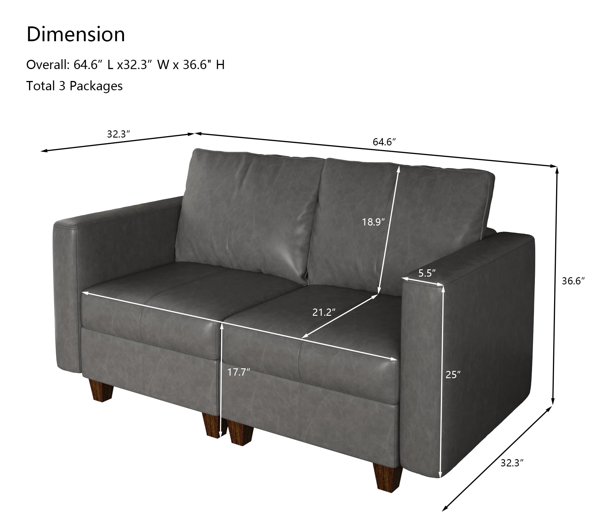 EASE MOOSE Modular Sectional Loveseat Sofa Couch with Storage Seats, 2 Seat Faux Leather Convertible Modular Sofa Love Seats for Small Spaces