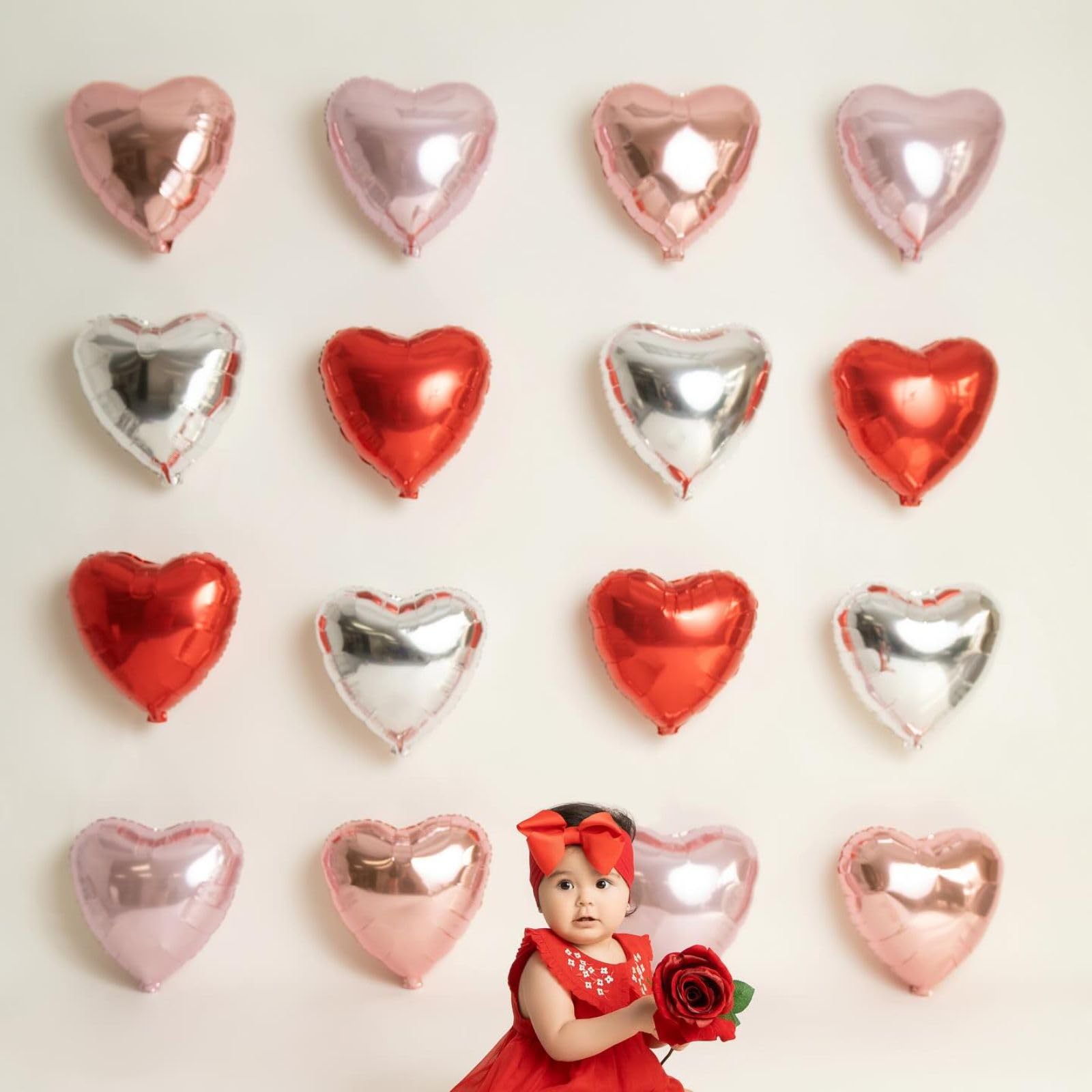 12 Pcs Heart Balloons, 18 inch Red Heart Shaped Balloons, Big Heart Mylar Helium Balloons, Heart Love Foil Balloons for Wedding Baby Shower Anniversary Backdrop Valentine Balloons Party Decorations