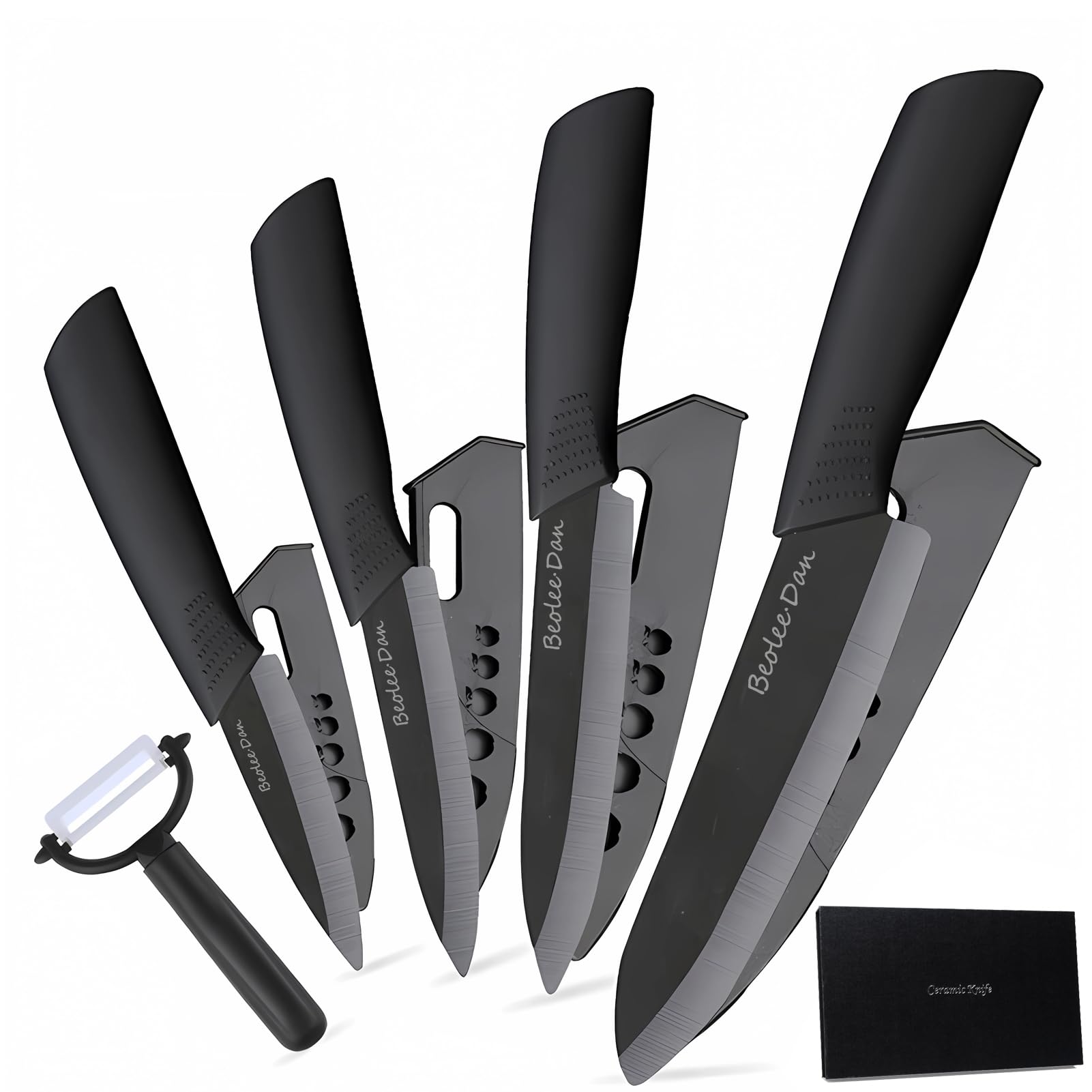 Beolee.Dan Ceramic Knife Set,ceramic knifes Kitchen Supplies Ceramic Knife 5-piece Set, Black Ceramic Knife 3-inch, 4-inch, 5-inch, 6-inch Black and Peeling Knife (black)