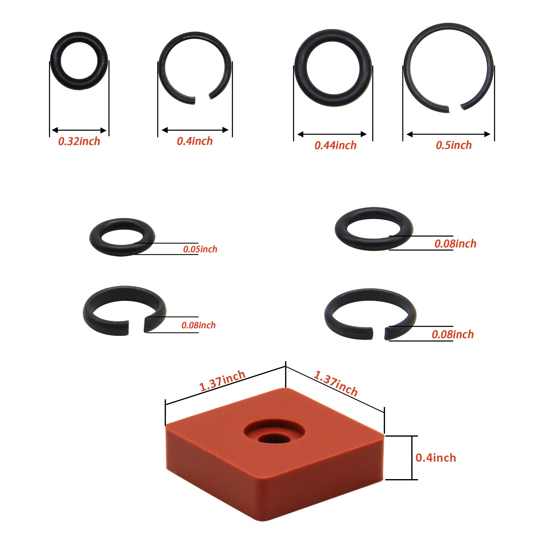 RURBRIN 10+10 Sets 3/8" & 1/2" Impact Wrench Retainer Rings with O-ring, Fit For Electric/Pneumatic Wrench, Including Anvil Retaining Ring Install Tool (Red)