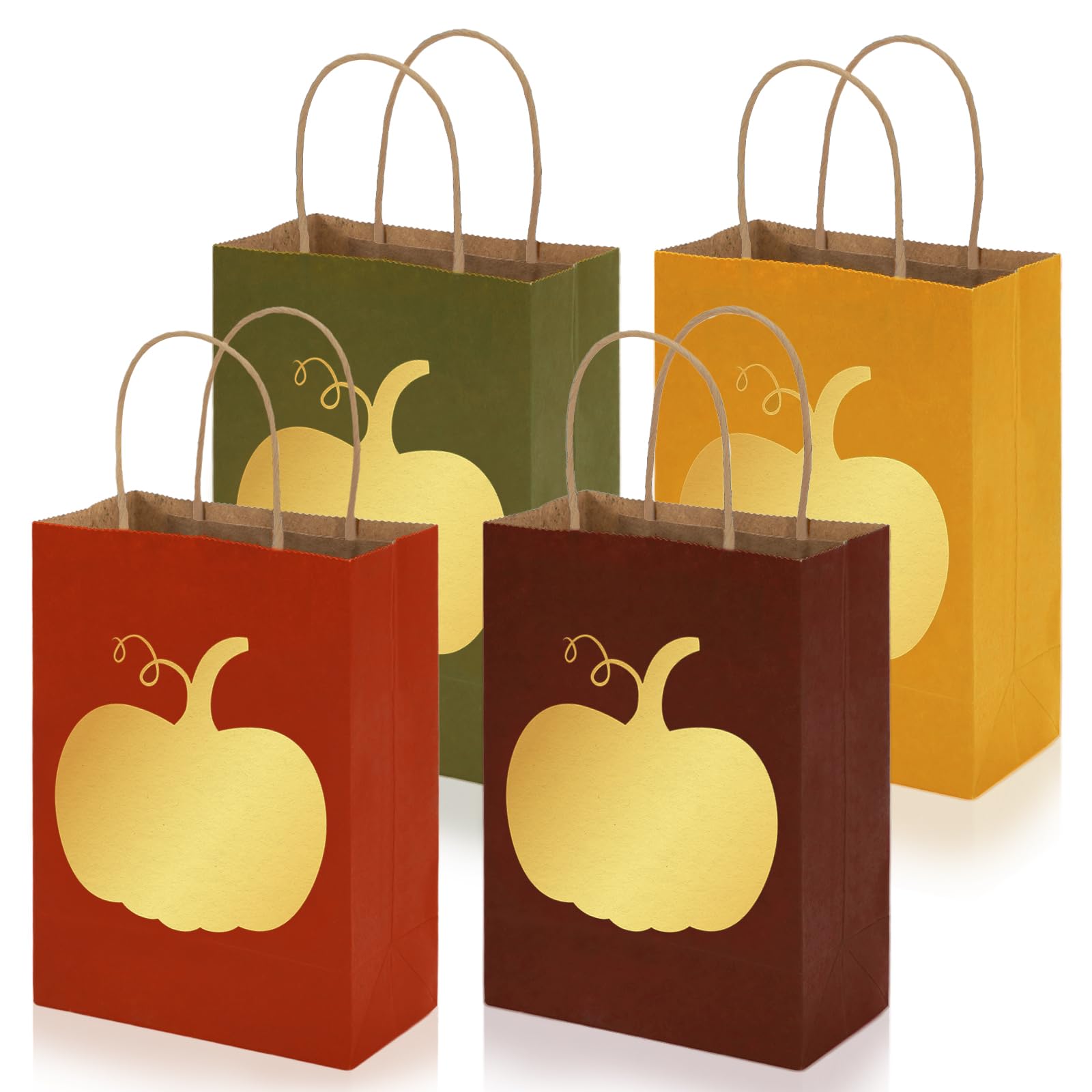 Whaline 36Pcs Fall Kraft Paper Gift Bags with Gold Pumpkin Candy Goodies Bags Grocery Shopping Treat Bags for Autumn Holiday Wedding Birthday Party Favors Supplies