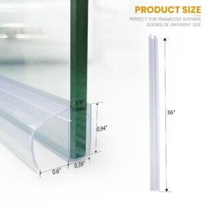 Bathroom Shower Glass Door Bottom Seal Strip, 2PCS 36 Inch Long Clear PVC Seal Strips for 3/8"(10mm) Thick Framless Glass Door Panel