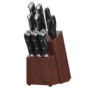 chicago cutlery armitage (13-pc) kitchen knife block set with steak knives and wooden block, black ergonomic handles and sharp stainless steel professional chef knife set