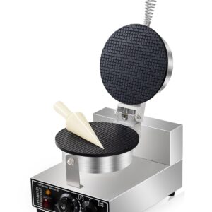 110V Electric Ice Cream Cone Maker 1300W Commercial Waffle Cone Machine 1300W Electric Stainless Steel Egg Cone Baker Non Stick coating with Temp & Time Control for for Restaurant Bakeries