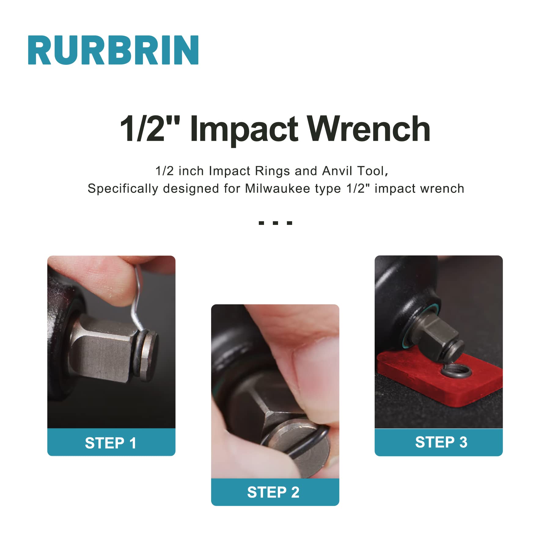 RURBRIN 20 Sets 1/2" Impact Wrench Retaining Rings with O-Ring, Compatible with Electric/Pneumatic Wrench, Including Retainer Ring Anvil Install Tool