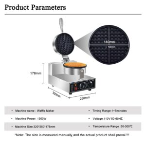 Commercial Waffle Maker, 1300w Round Waffle Baker Machine, Non-Stick Stainless Steel Belgian Waffle Iron with Temperature and Time Control, for Restaurant Bakery Snack Bar Family