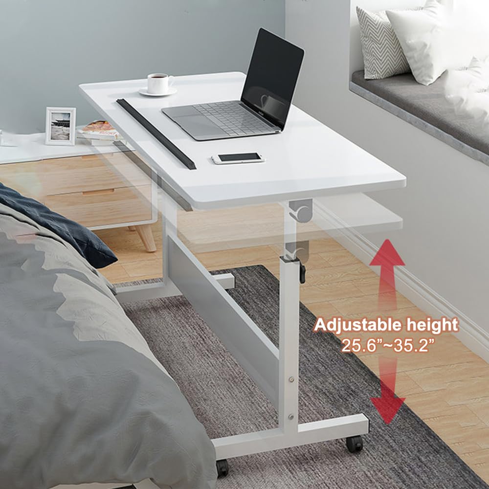 HDHNBA Rolling Desk Adjustable Height,Rolling Computer Cart,Portable Laptop Desk,Small Adjustable Home Office Desk,Rolling Laptop Desk,Small Portable Desk