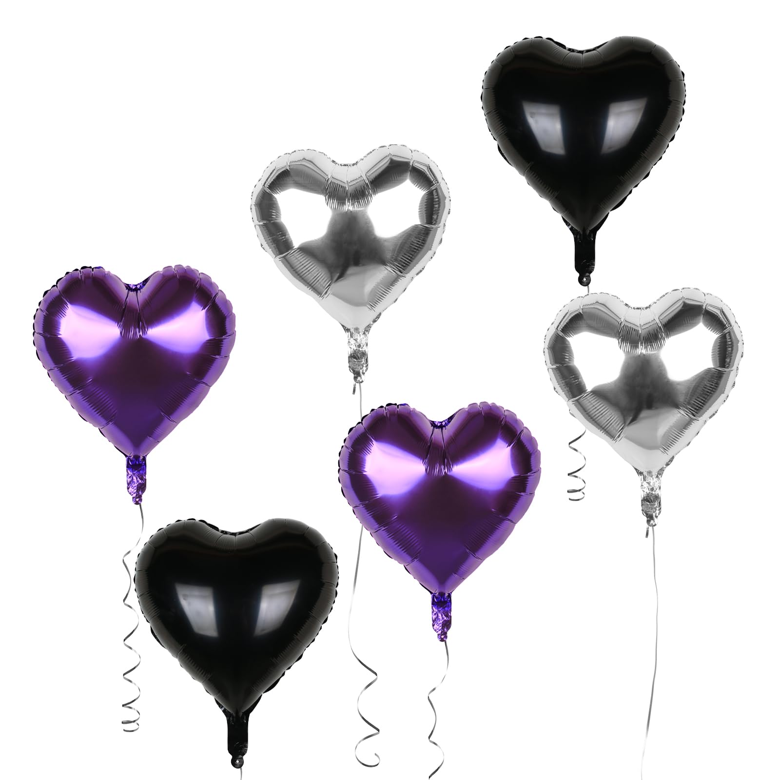 Mefuny 18PCS Purple Black Silver Heart Shaped Balloons 18" Mylar Balloons for Birthday Wedding Graduations Party Decorations