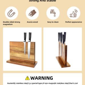 Magnetic Knife Holder Block Rack Double Sided Acacia Wooden Magnetic Knife Display Stand with Strong Enhanced Magnets for Kitchen Knife Counter Multifunctional Storage