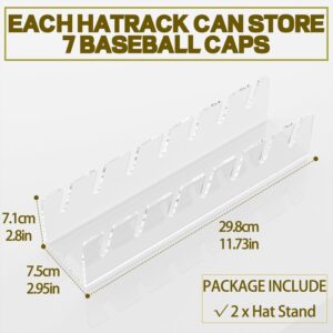 QKEWURO 2024 New Hat Stand for Baseball Caps Display and Organizer , No Install Acrylic Hat Holder for 14 Baseball Caps for Bedroom, Closet, Dresser (2PCS)