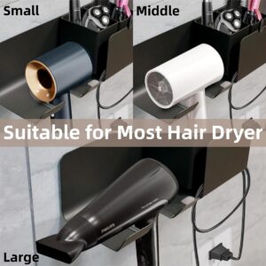 7WJUIRE Hair Dryer Holder Wall Mounted Universal Hair Dryer Holder,Self Adhesive Blow Dryer Holder Compatible with Most Hair Dryers for Bathroom,Gray